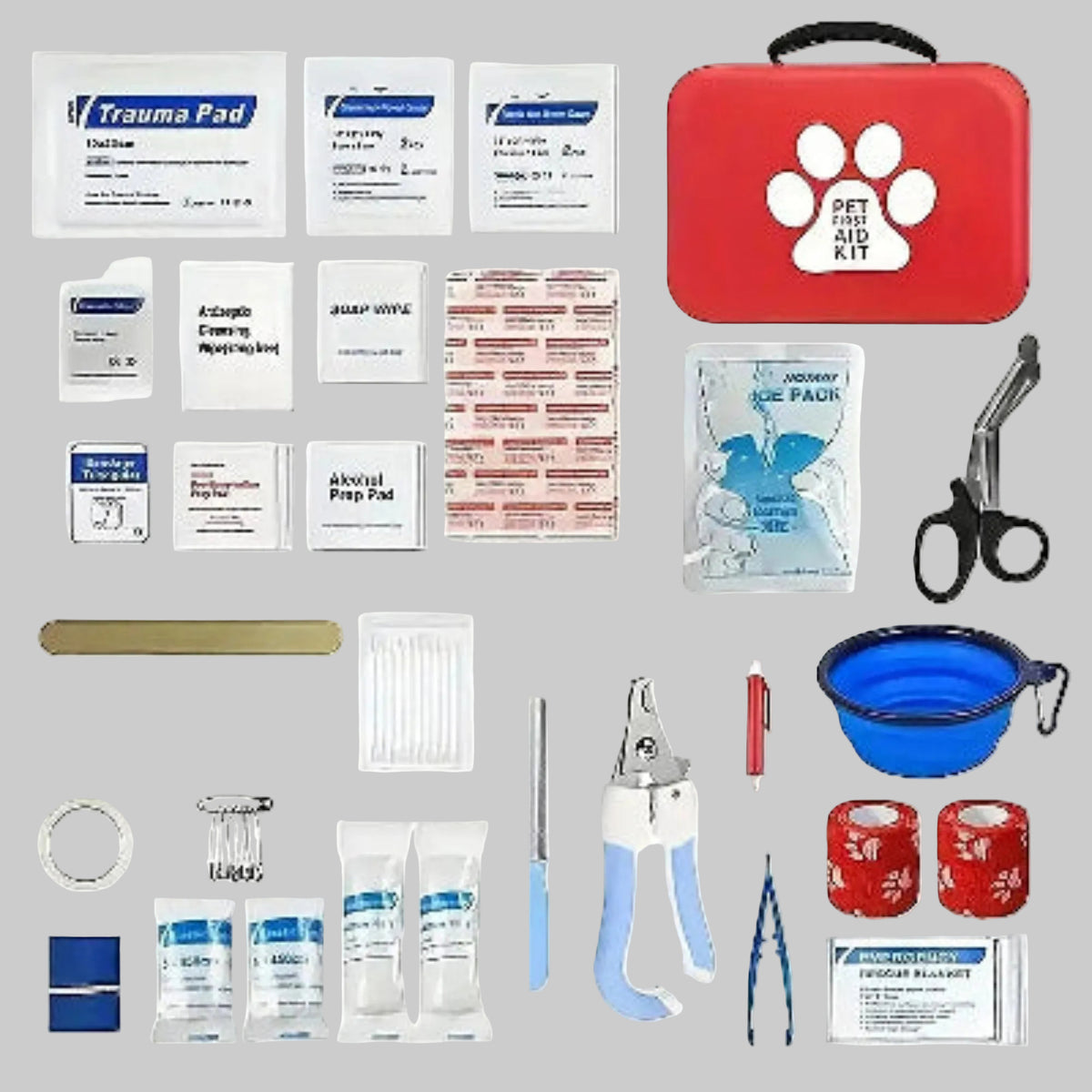 Trousse de premiers secours pour chien Aventure rouge, contenu: compresses, ciseaux et accessoires