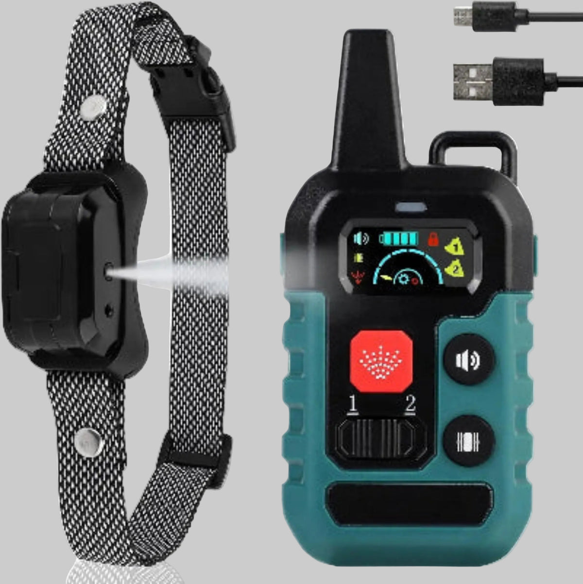 Collier anti-aboiement pour chien avec harnais tissé noir et télécommande noire
