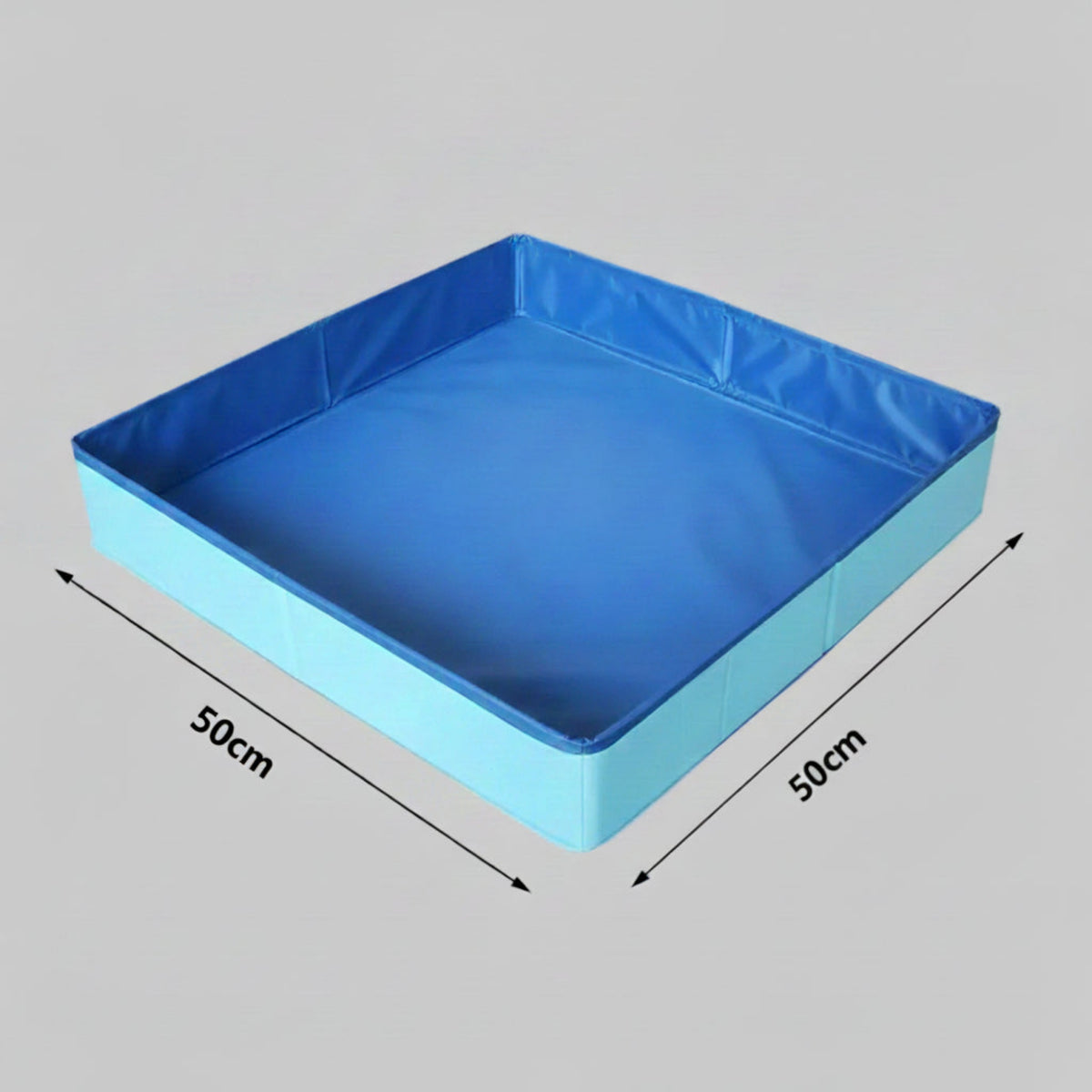 Pataugeoire pour chien 50 cm, bassin bleu et rebords ciel, vue de dessus