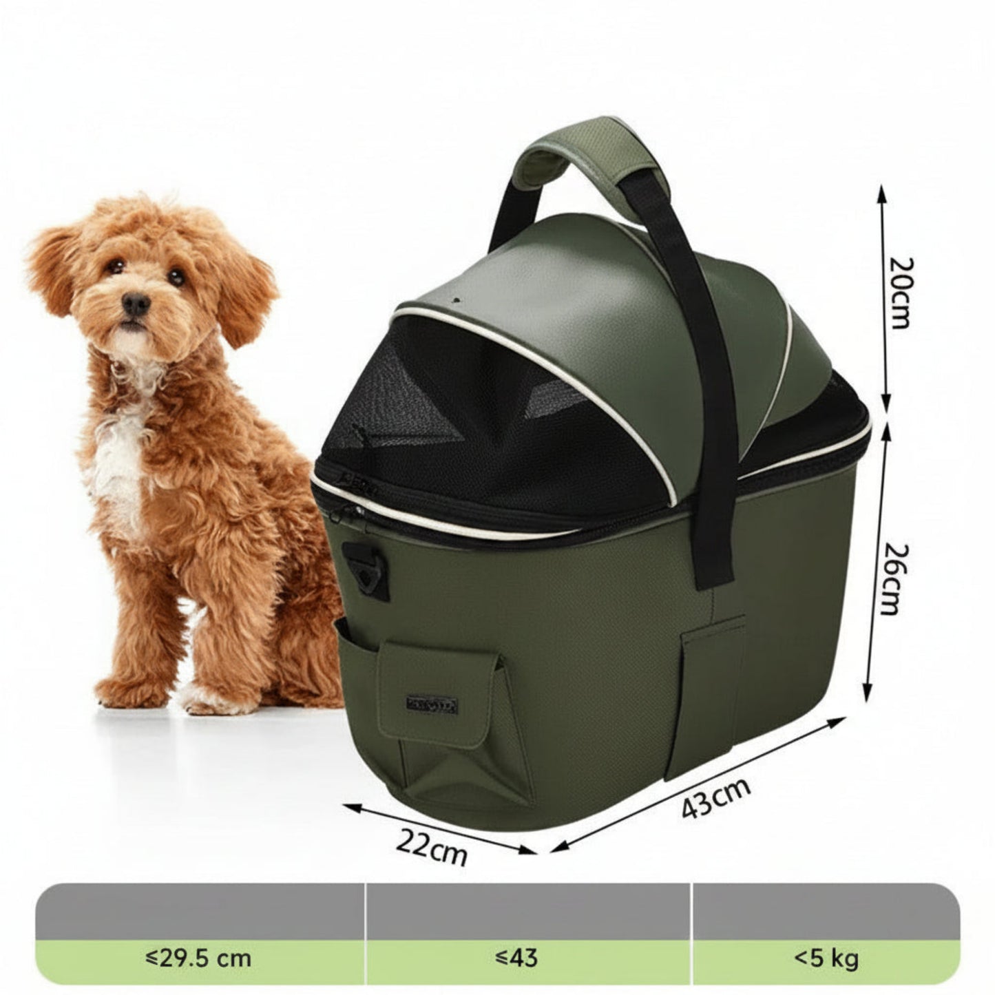sac de transport pour chien vélo on voit les dimensions