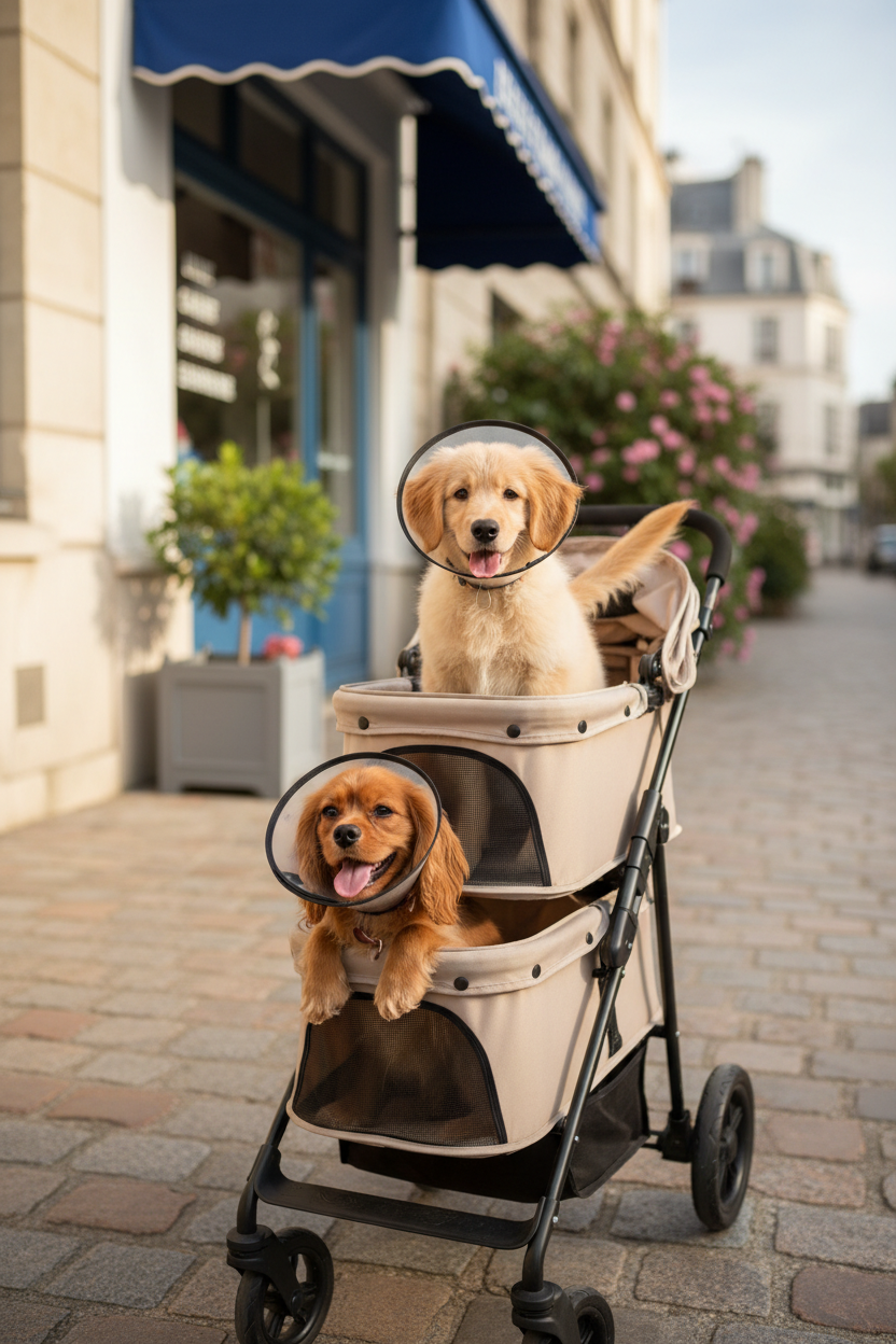 Poussette pour chien double : la solution après l'opération de vos deux chiots