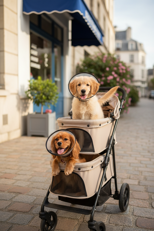 Poussette pour chien double : la solution après l'opération de vos deux chiots