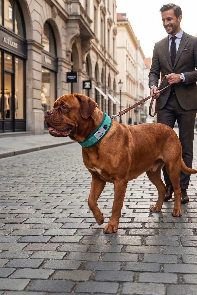 Collier chien grande race taille XL bleu - Dogue de Bordeaux en laisse cuir - Mon chien Spirit