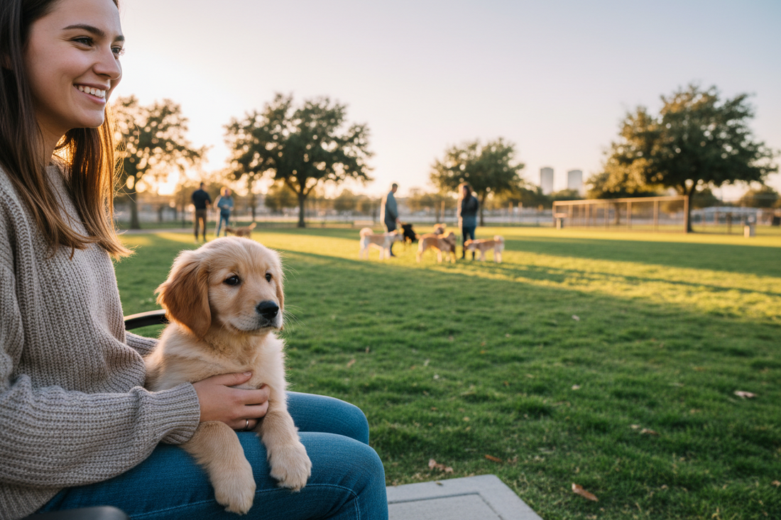 socialisation du chiot au parc avec sa maitresse