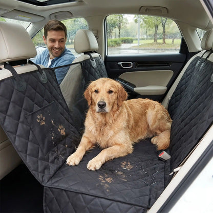 Housse de siège voiture chien noire matelassée, revêtement anti-traces, sangles d’attache
