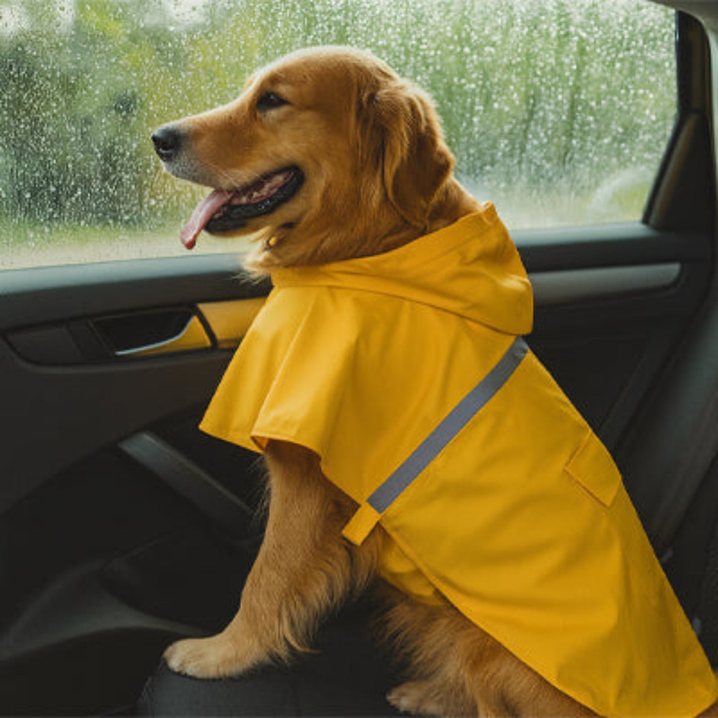Imperméable jaune pour chien avec capuche et bandes réfléchissantes