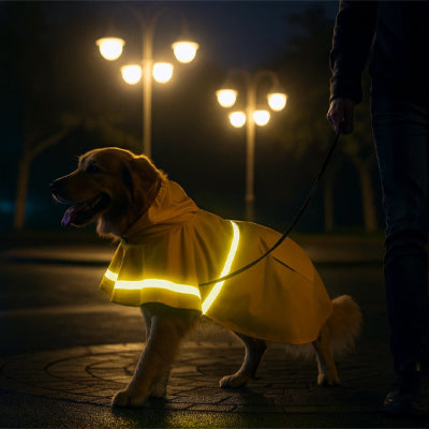 Imperméable jaune pour chien à bandes réfléchissantes lumineuses