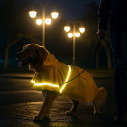 Imperméable jaune pour chien à bandes réfléchissantes lumineuses