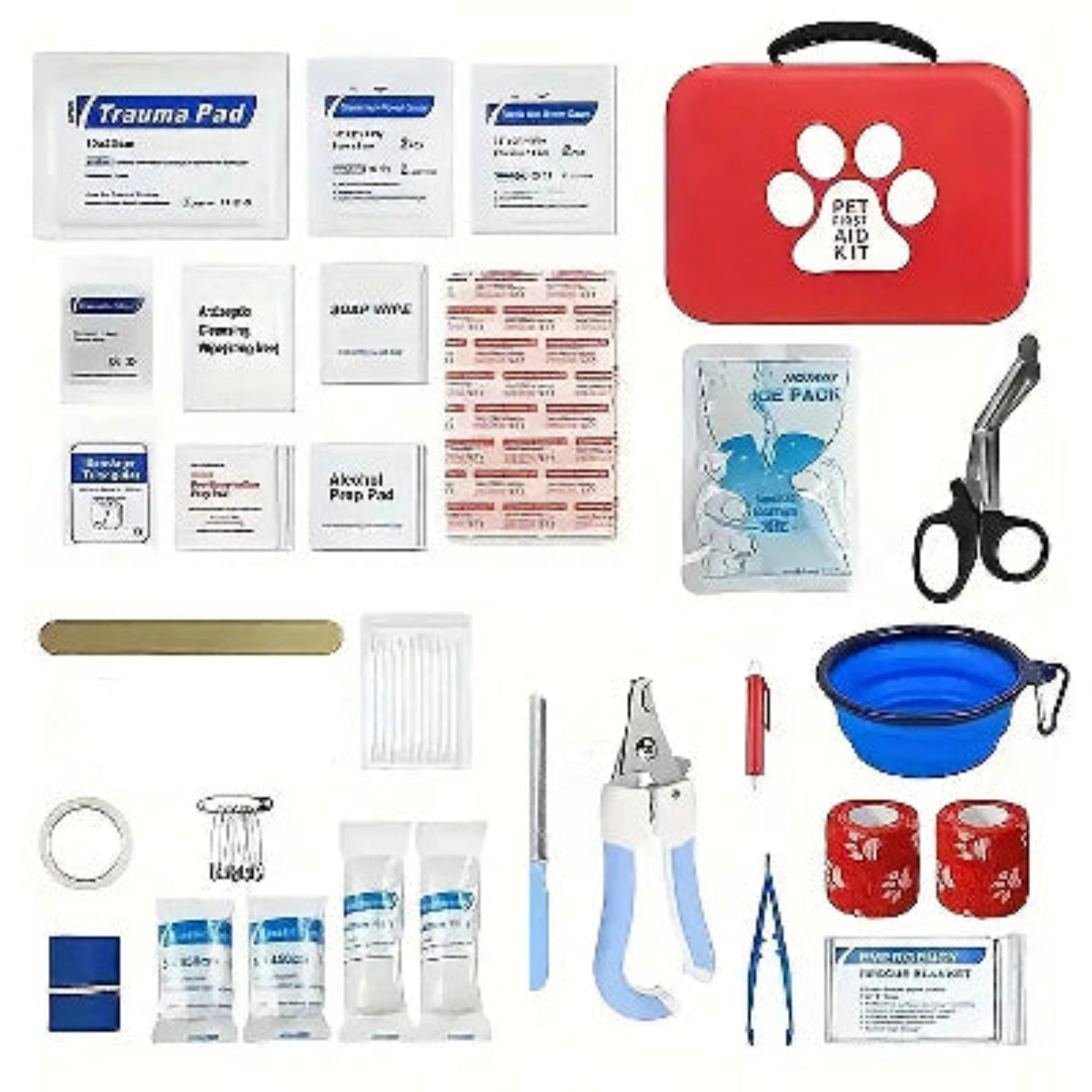 Trousse de premiers secours pour chien Aventure rouge, contenu: compresses, ciseaux et accessoires