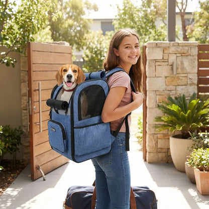 Sac de transport pour chien bleu ciel avec face en maille et poignée supérieure