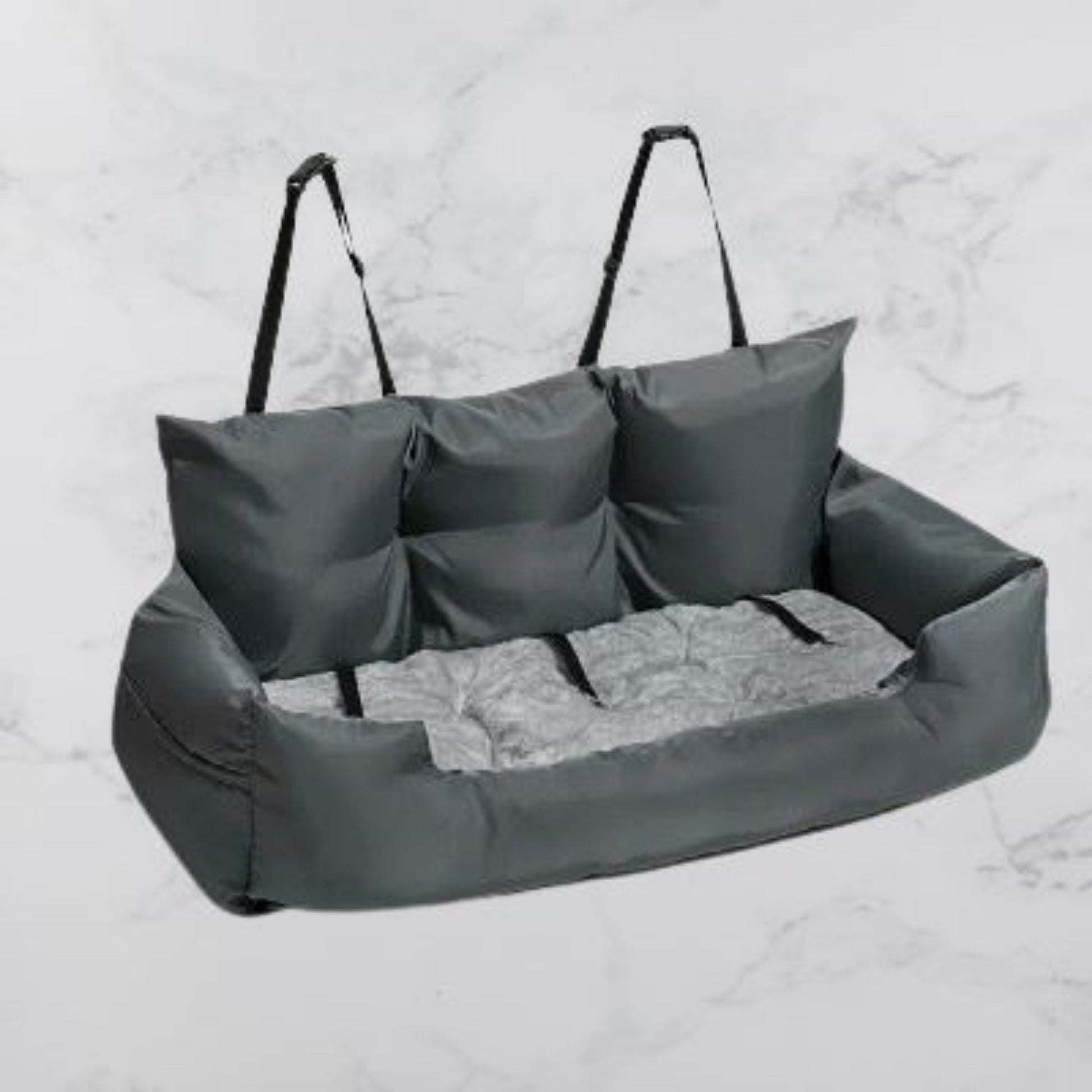 Siège auto pour chien gris, coussin rectangulaire rembourré avec rebords