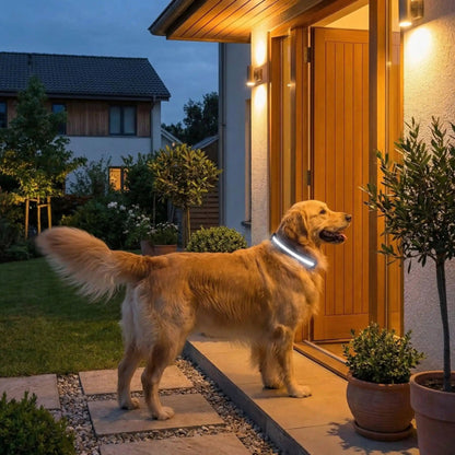 Collier LED pour chien noir avec bande lumineuse allumée, anneau en D.
