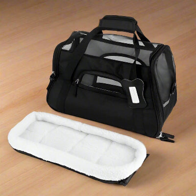 Sac de transport pour chien noir avec doublure moelleuse amovible