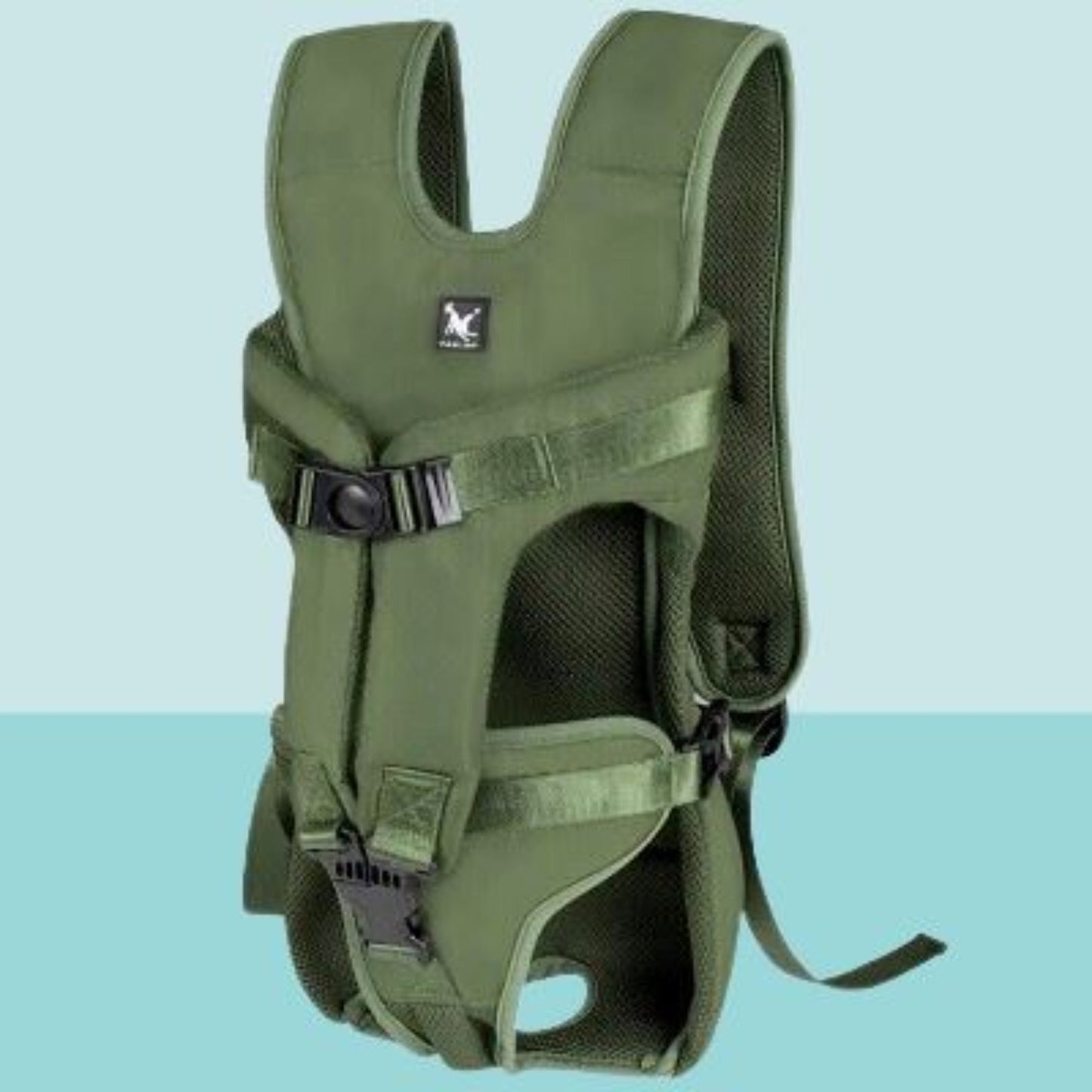 Sac à dos pour chien vert avec panneau arrière en maille et poches latérales