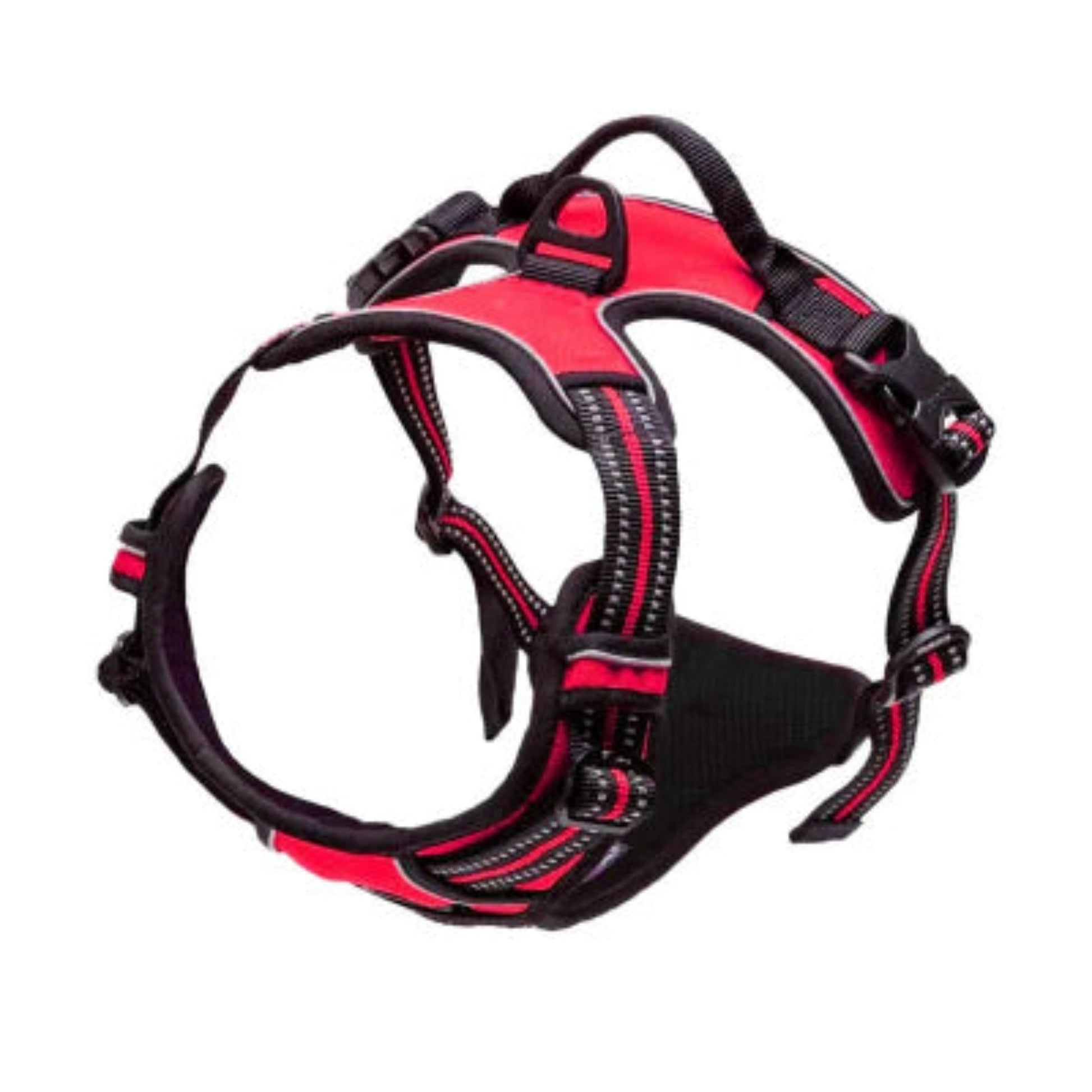 Harnais pour chien rouge et noir avec sangles réglables et attache