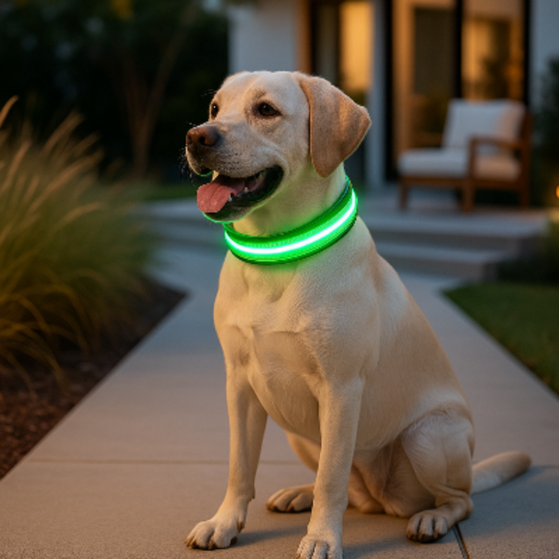 Collier LED lumineux vert pour chien, anneau lumineux vert visible au cou