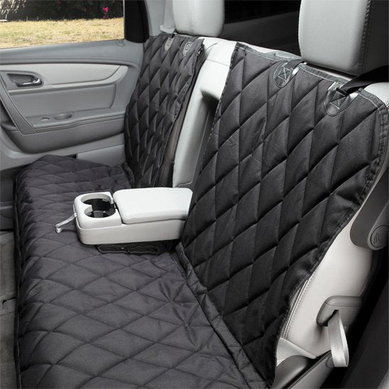 Protège-siège chien voiture noir matelassé à losanges, sangles, banquette arrière