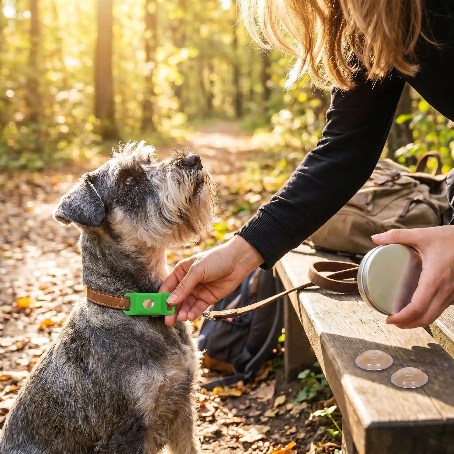 Collier anti-puce pour chien vert avec boîtier amovible sur le collier