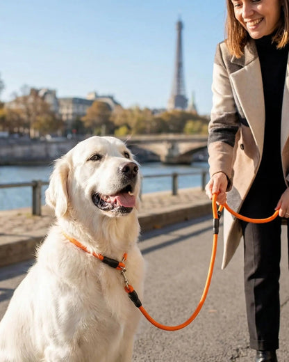 Collier pour chien orange, sangle réglable et anneau métallique