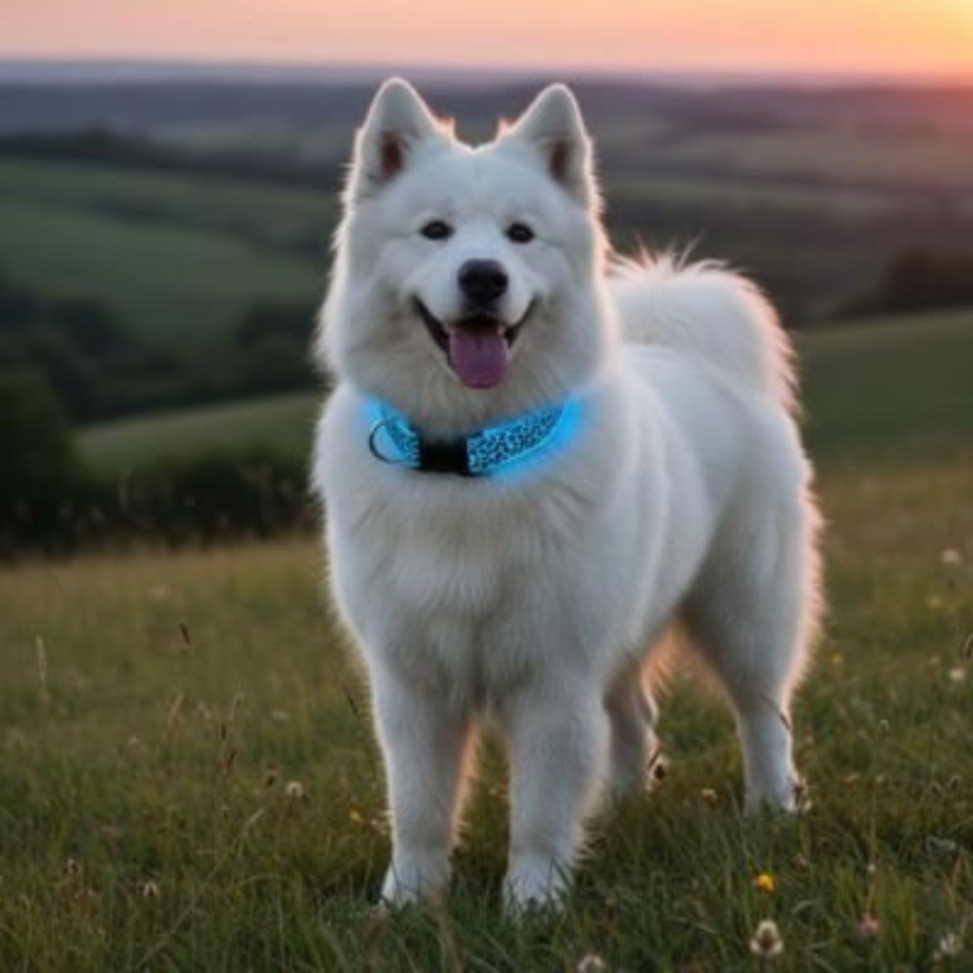 Collier lumineux pour chien bleu, tour de cou avec anneau lumineux circulaire