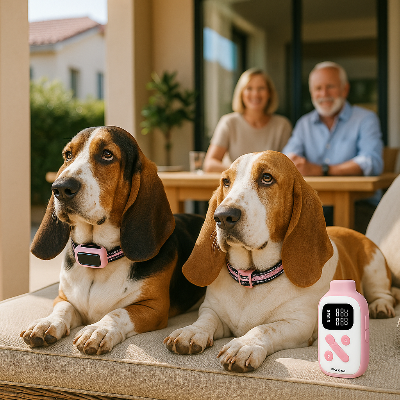 Deux bassets calme voisin satisfait collier anti aboiement pour chien