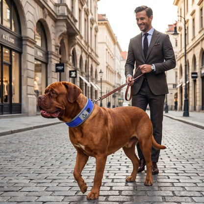Collier pour chien en néoprène rembourré bleu, boucle noire et patte décorative