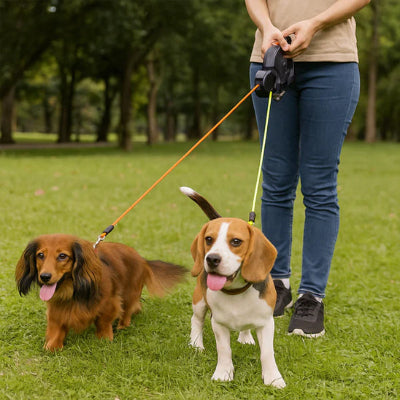 Double laisse chien beagle et un poilu