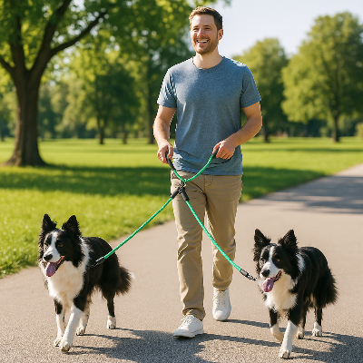 Double laisse pour chien deux border collie