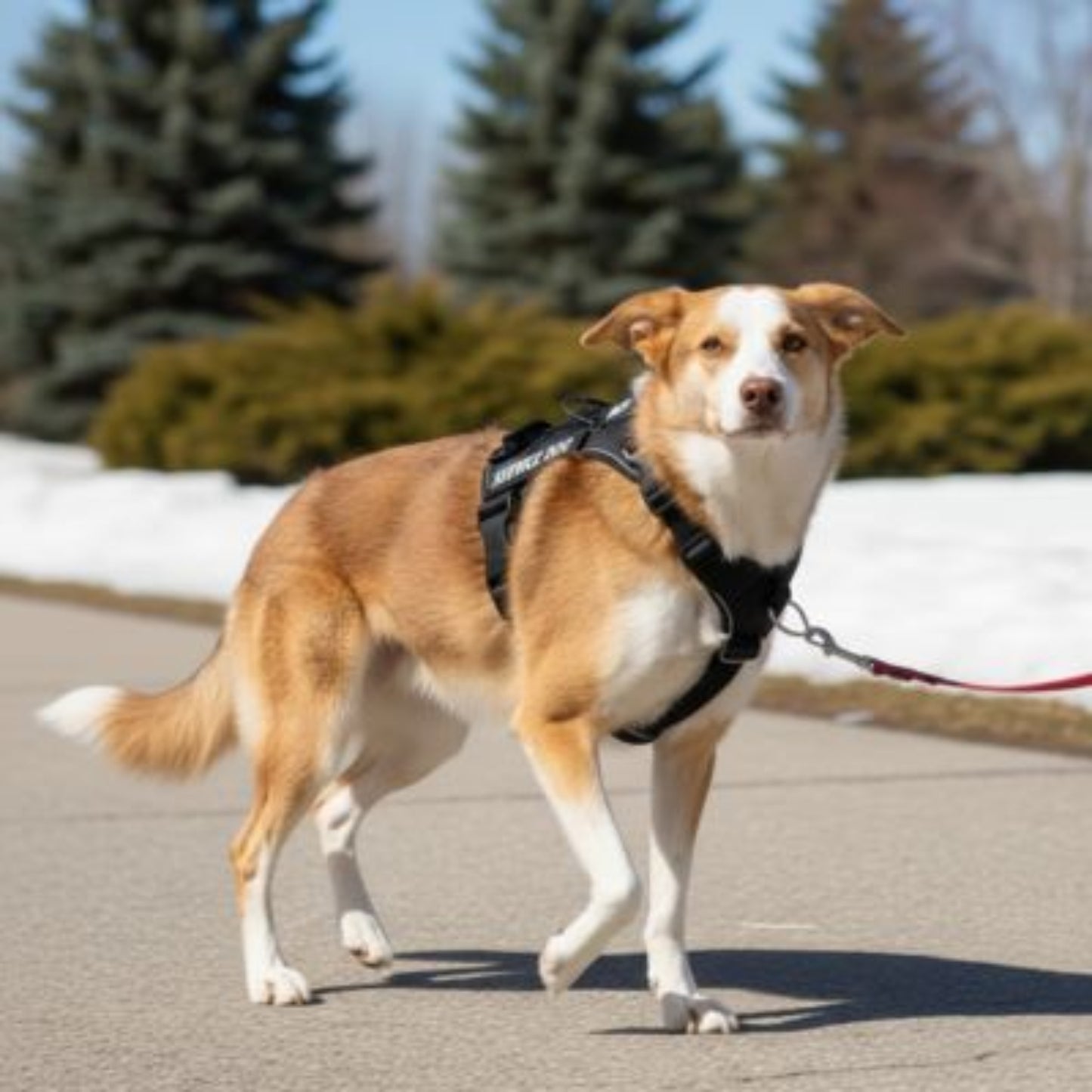Harnais anti-traction pour chien noir et turquoise, sangles pour le buste et anneau de laisse