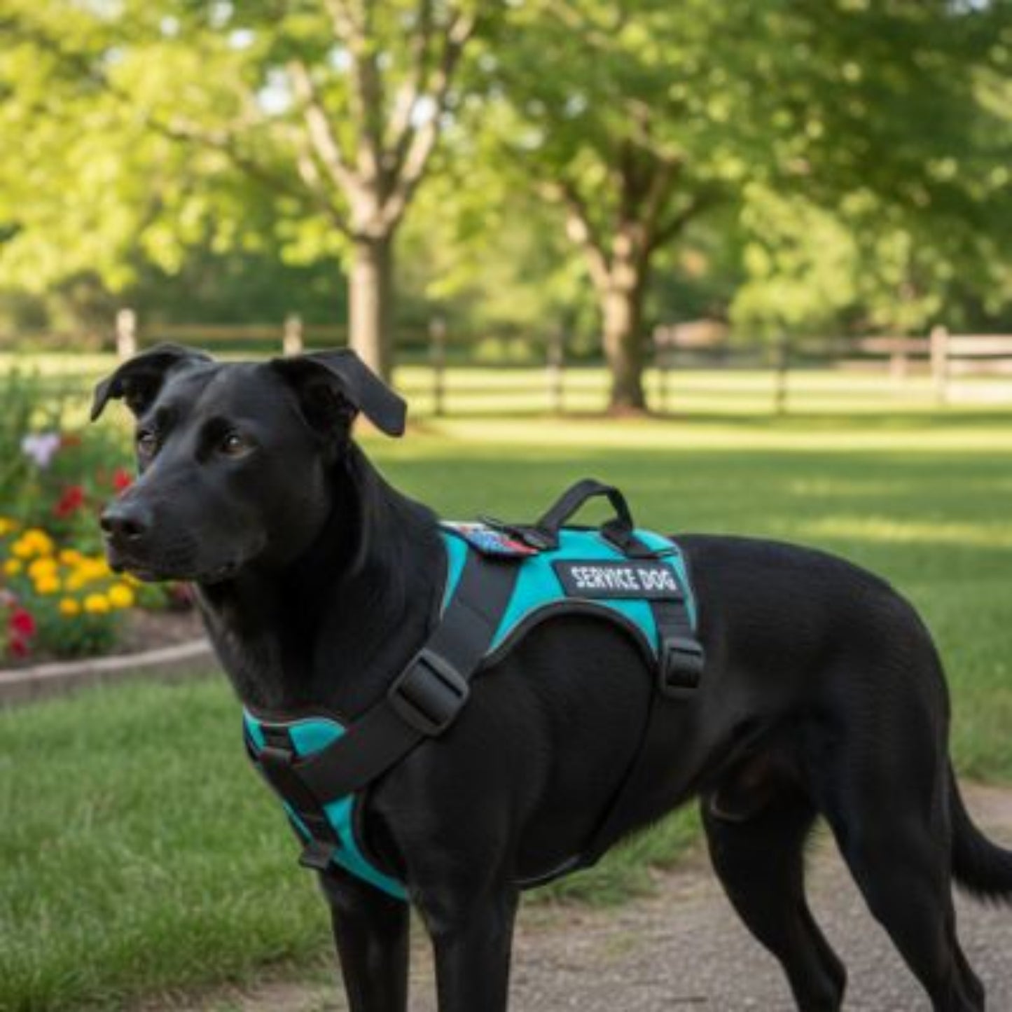 Harnais anti-traction pour chien noir et turquoise, sangles avec fermeture à boucle