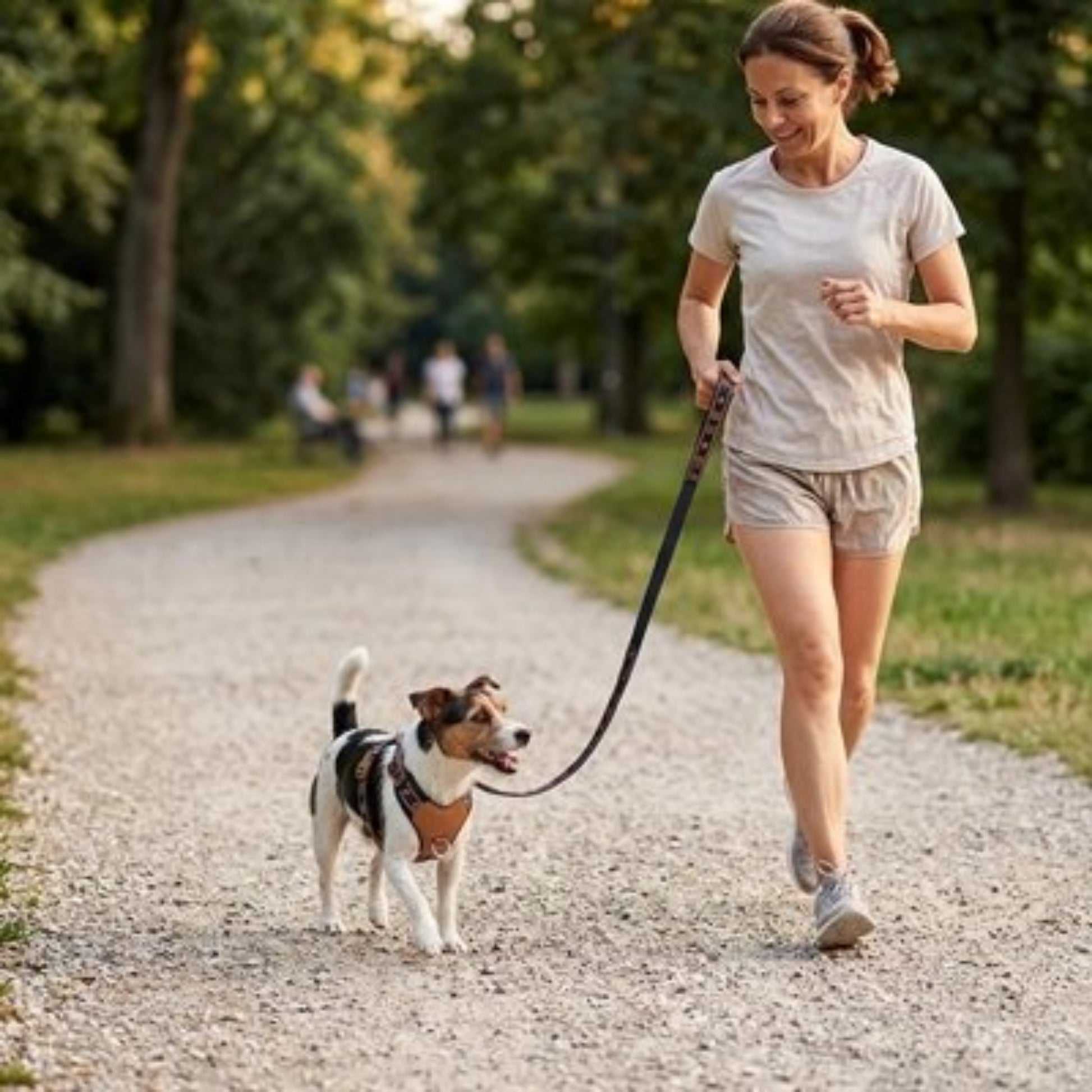 Harnais chien en Y marche au pied avec femme