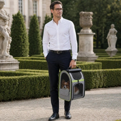 Sac de transport pour chien à structure indéformable, noir, côtés en filet et hublot frontal