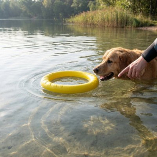 Jouet pour chien anneau jaune flottant