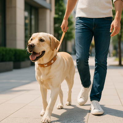 Beau labrador portant son collier en cuir pour chien