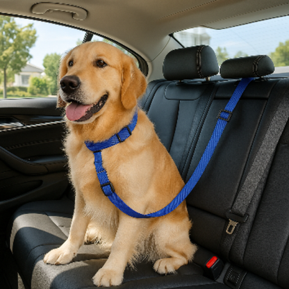 Laisse pour chien auto Antre: harnais bleu, ceinture et attache