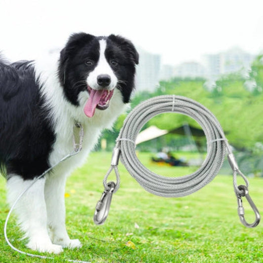 Laisse pour chien en corde torsadée gris clair, mousquetons métal et anneaux.