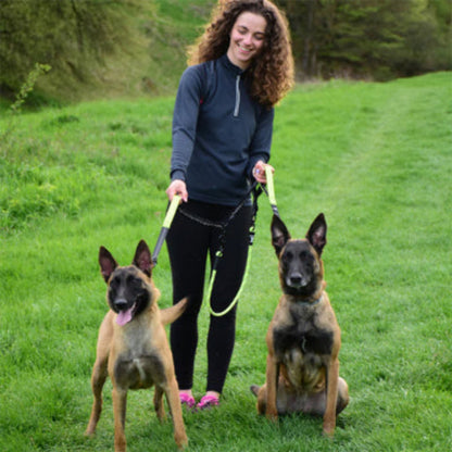 Laisse double pour chien avec deux laisses vertes et poignées