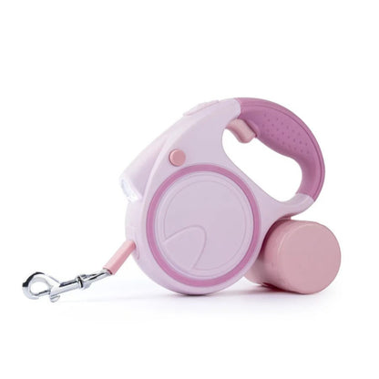 Laisse enrouleur rétractable pour chien, boîtier rose clair et sangle rose