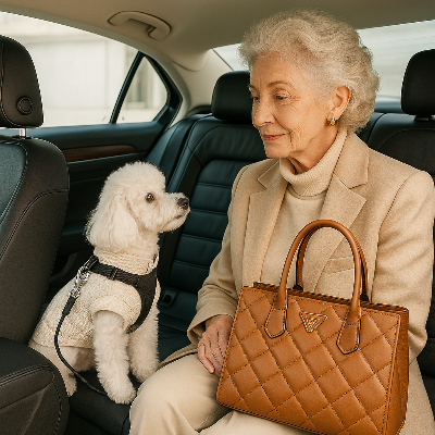 laisse pour chien auto caniche dame age