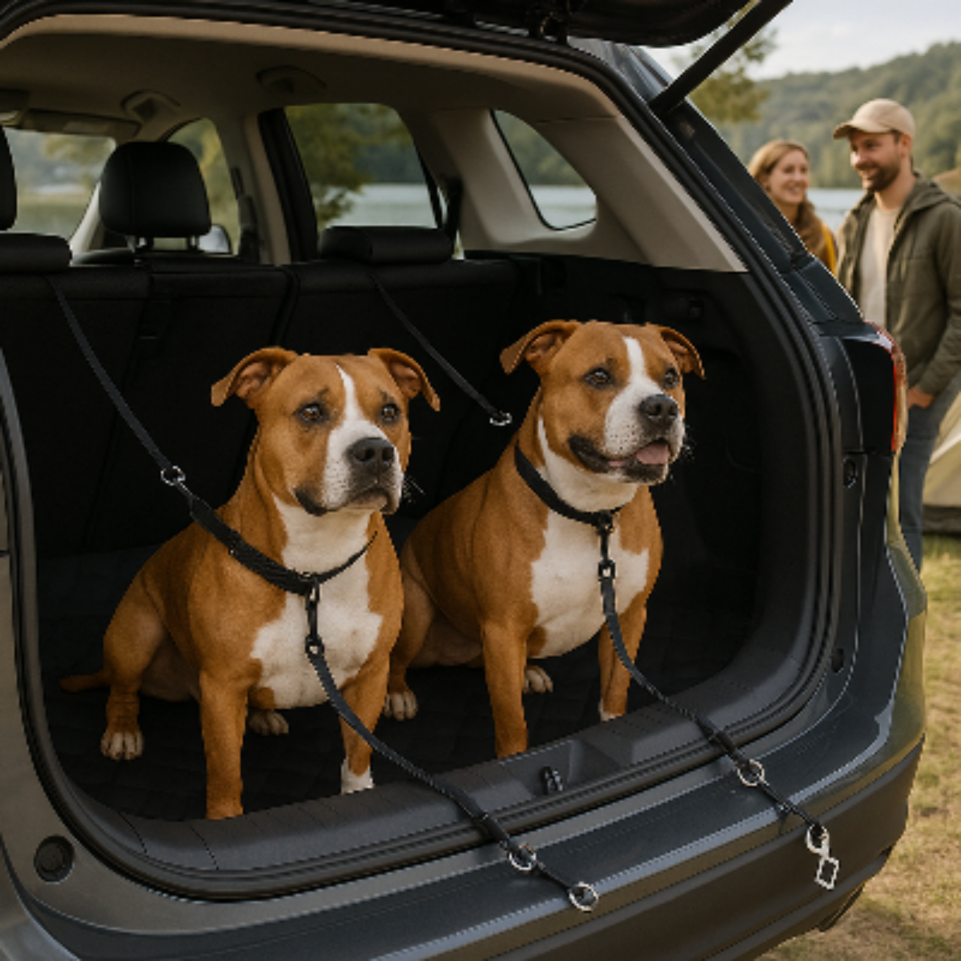 Laisse pour chien auto Amou avec sangles et anneaux pour coffre