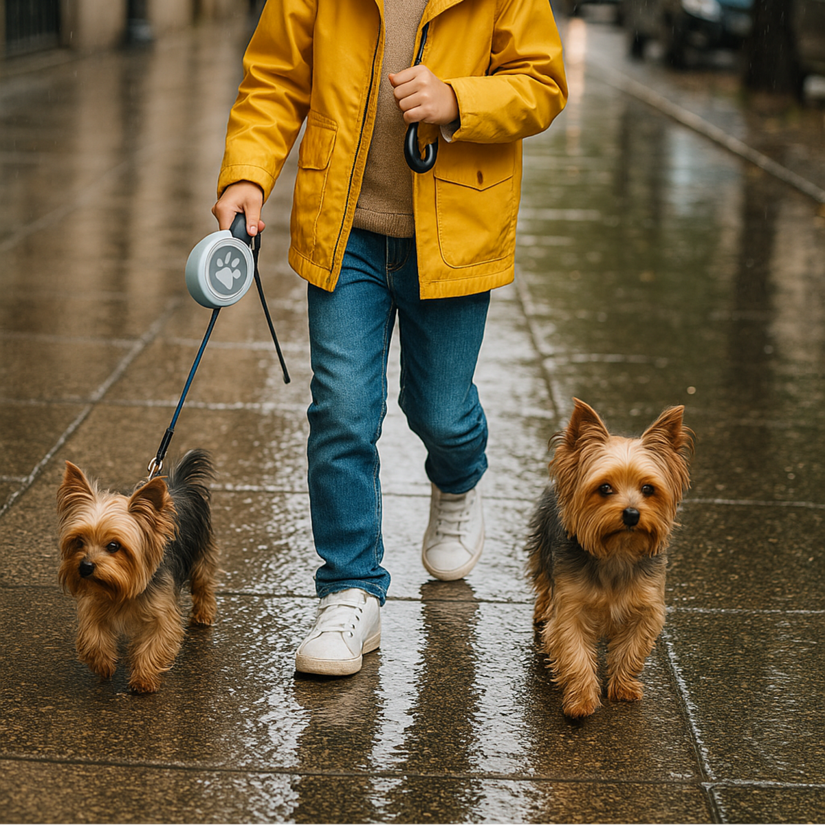 Laisse pour chien rétractable 5 m, poignée avec motif patte sur lanière
