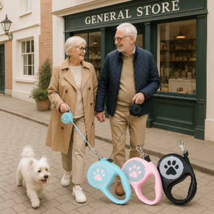 Laisse pour chien Aba, boîtiers bleu, rose et noir à motif patte