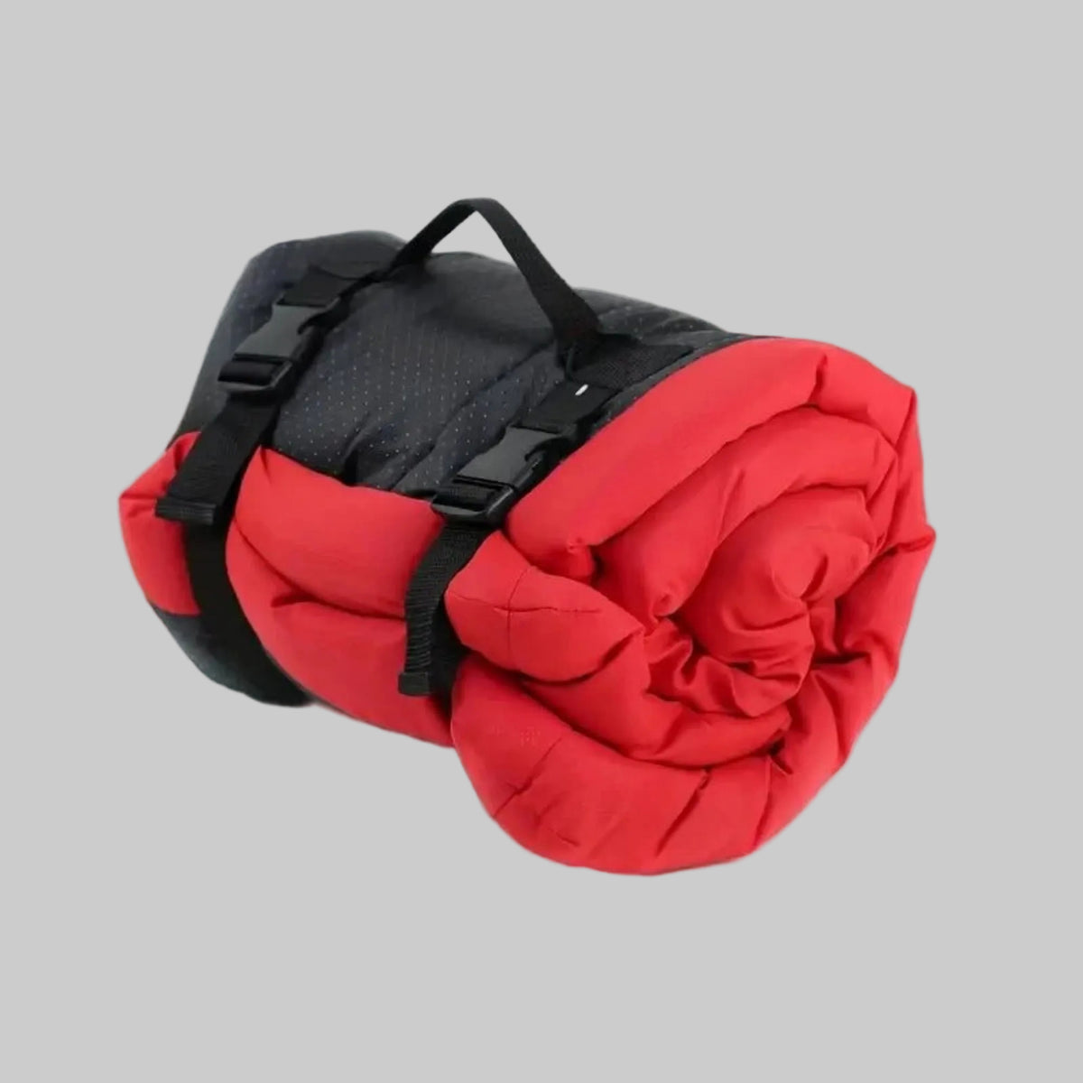 Lit de camp pour chien rouge, matelas roulé avec sangles noires