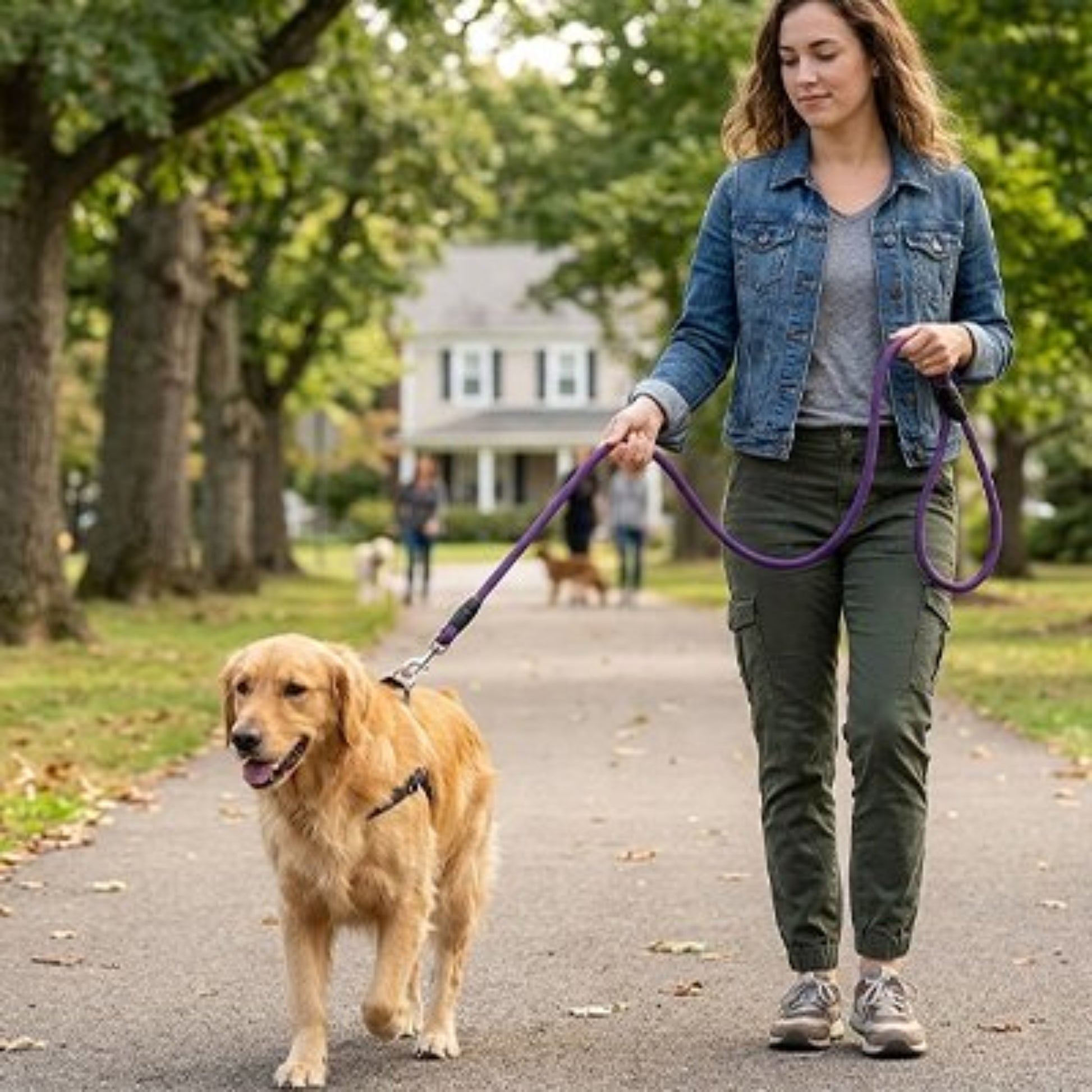 Longe pour chien 5 m violette, poignée et attache métal