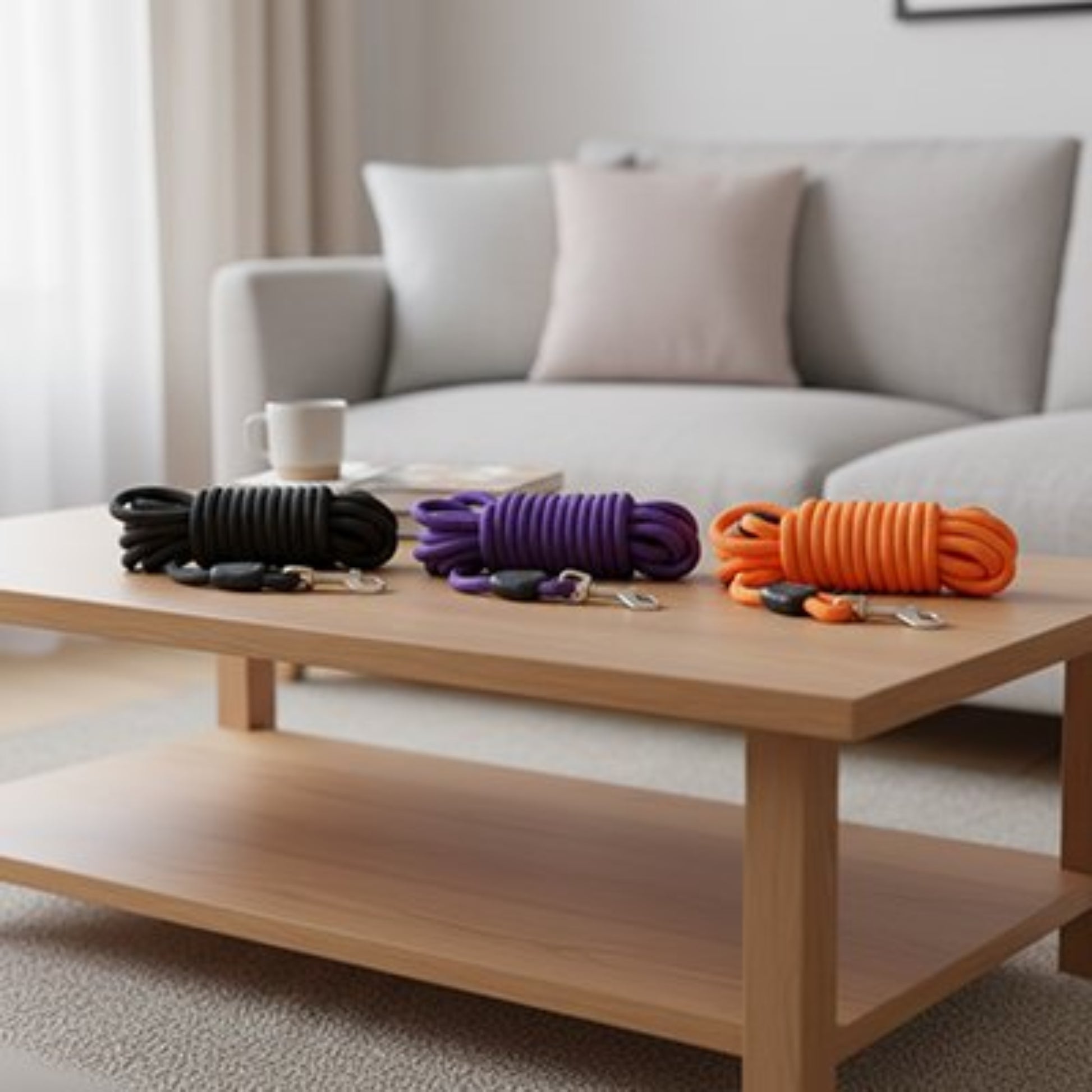 Longe pour chien 5 m, cordon torsadé noir, violet et orange