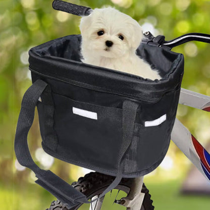 Panier de vélo pour chien imperméable noir, bandes réfléchissantes et sangle de fixation
