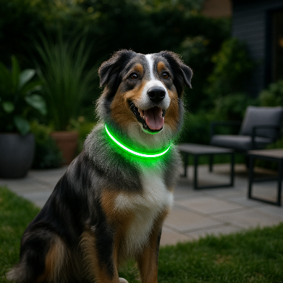 luna explore avec son collier lunimeux chien