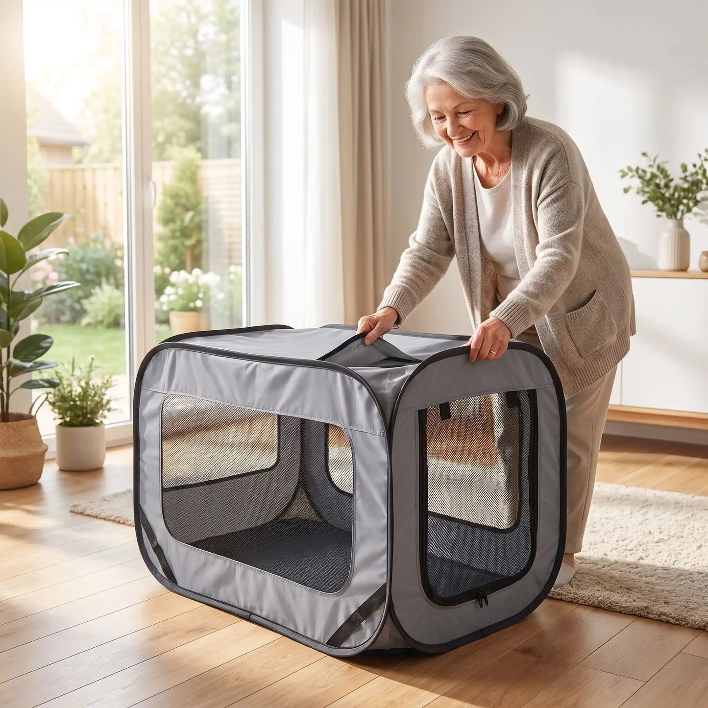 mamie plie facilement sac transport chien voiture
