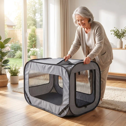 mamie plie facilement sac transport chien voiture