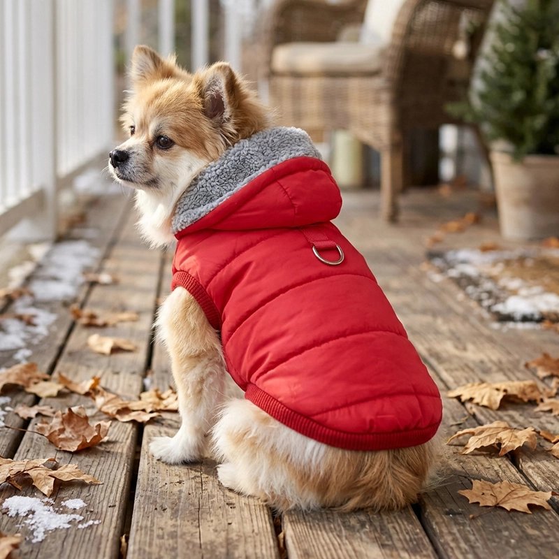 Manteau Chien couleur rouge en automne